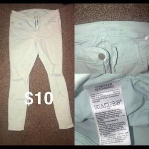 mint green rockstar mid-rise jeans